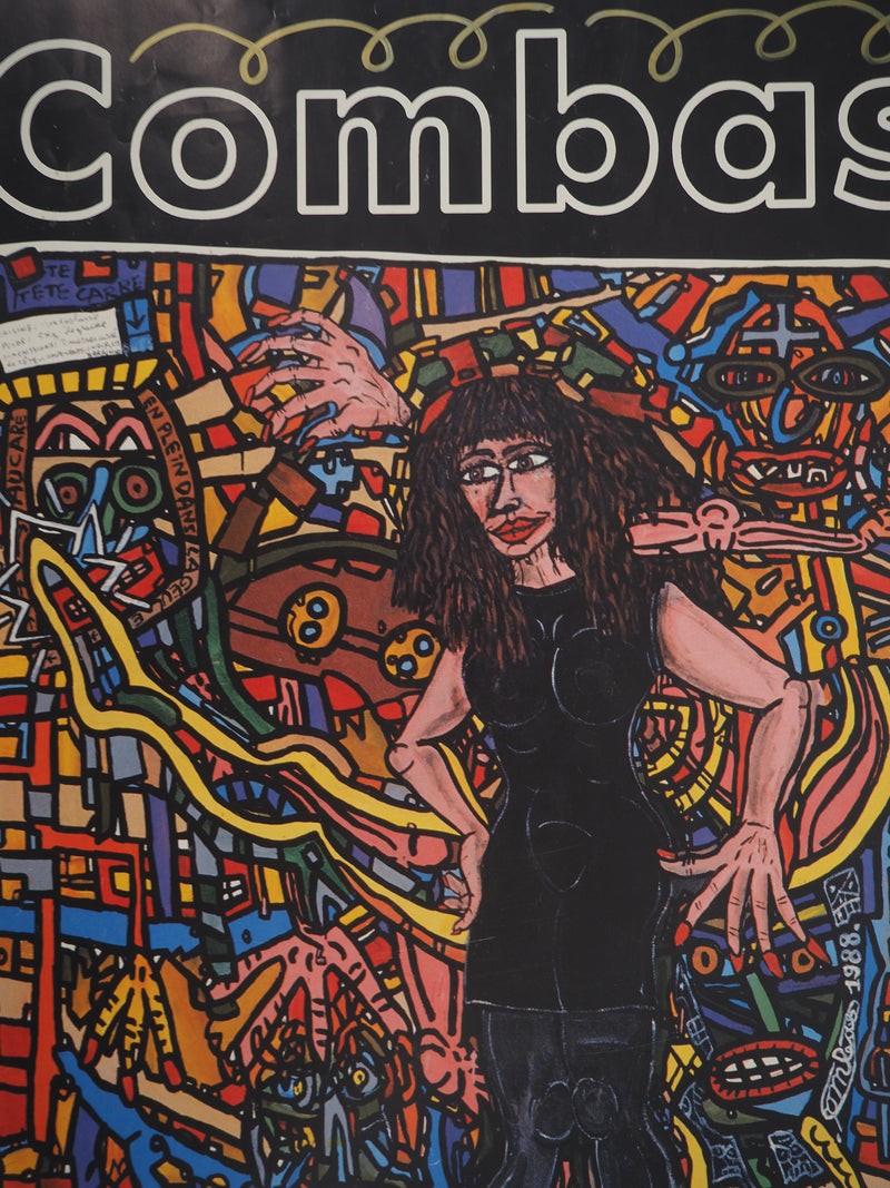 Robert COMBAS : Portrait de femme, Quadrichromie originale signée