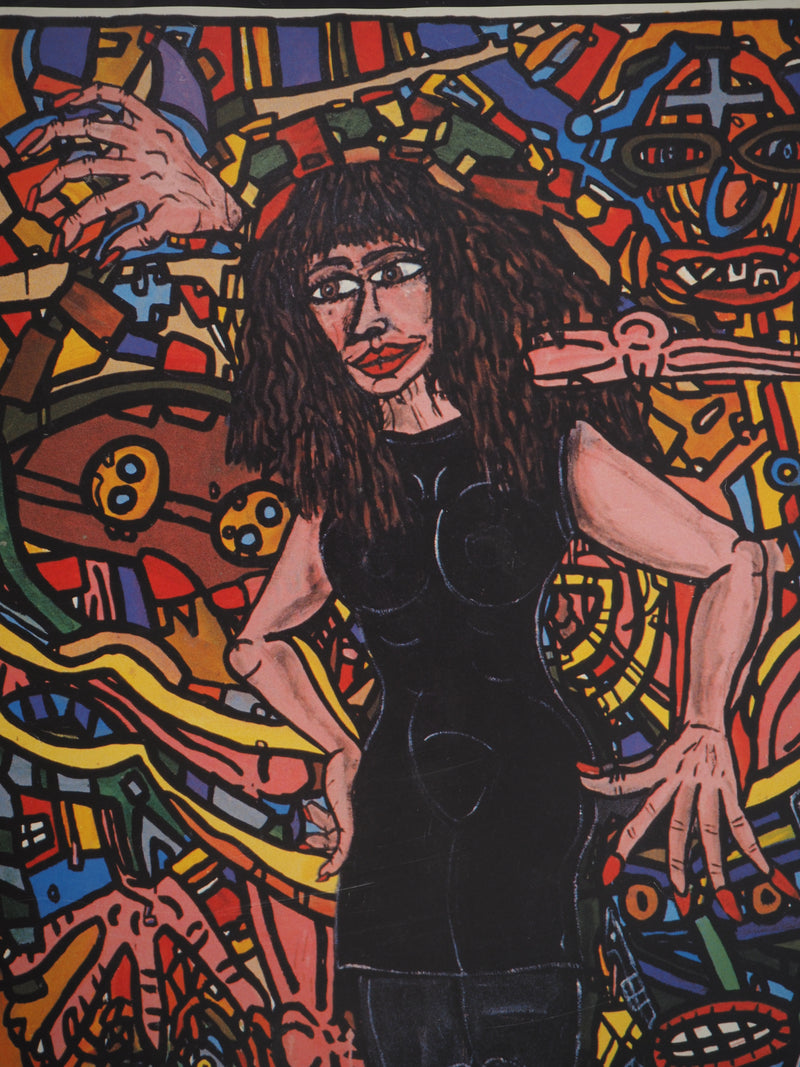 Robert COMBAS : Portrait de femme, Quadrichromie originale signée
