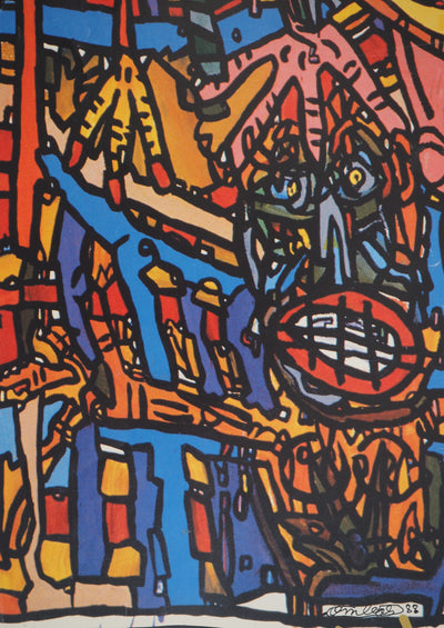 Robert COMBAS : Portrait de femme, Quadrichromie originale signée