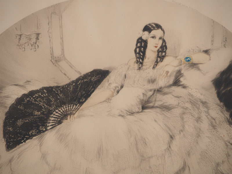 Louis ICART : Eventail noir, Gravure originale (photo de détail 4) - Crédit photo : Galerie Art.Paris