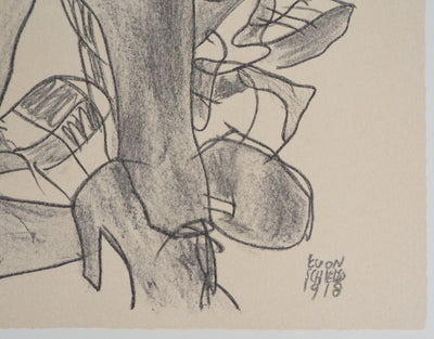 Egon SCHIELE : Nu aux jarretelles, Lithographie signée