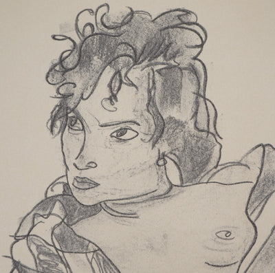 Egon SCHIELE : Nu aux jarretelles, Lithographie signée