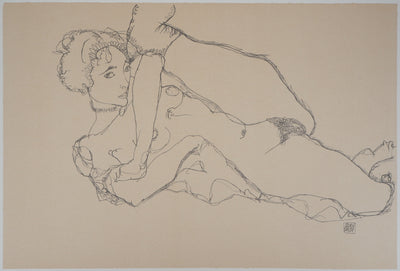 Egon SCHIELE : Nu à la jambe levée, Lithographie originale (photo de détail 3) - Crédit photo : Galerie Art.Paris