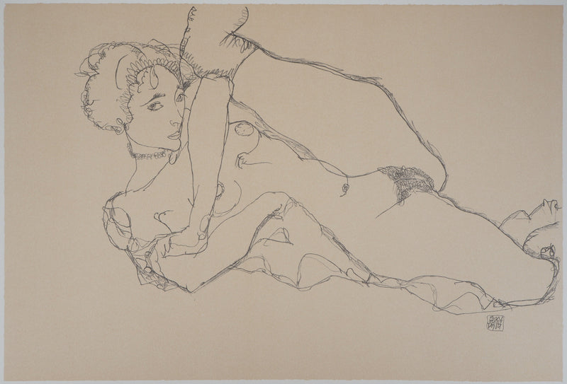 Egon SCHIELE : Nu à la jambe levée, Lithographie originale (photo de détail 3) - Crédit photo : Galerie Art.Paris