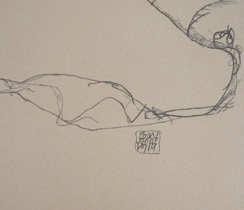 Egon SCHIELE : Nu à la jambe levée, Lithographie originale (photo de détail 2) - Crédit photo : Galerie Art.Paris