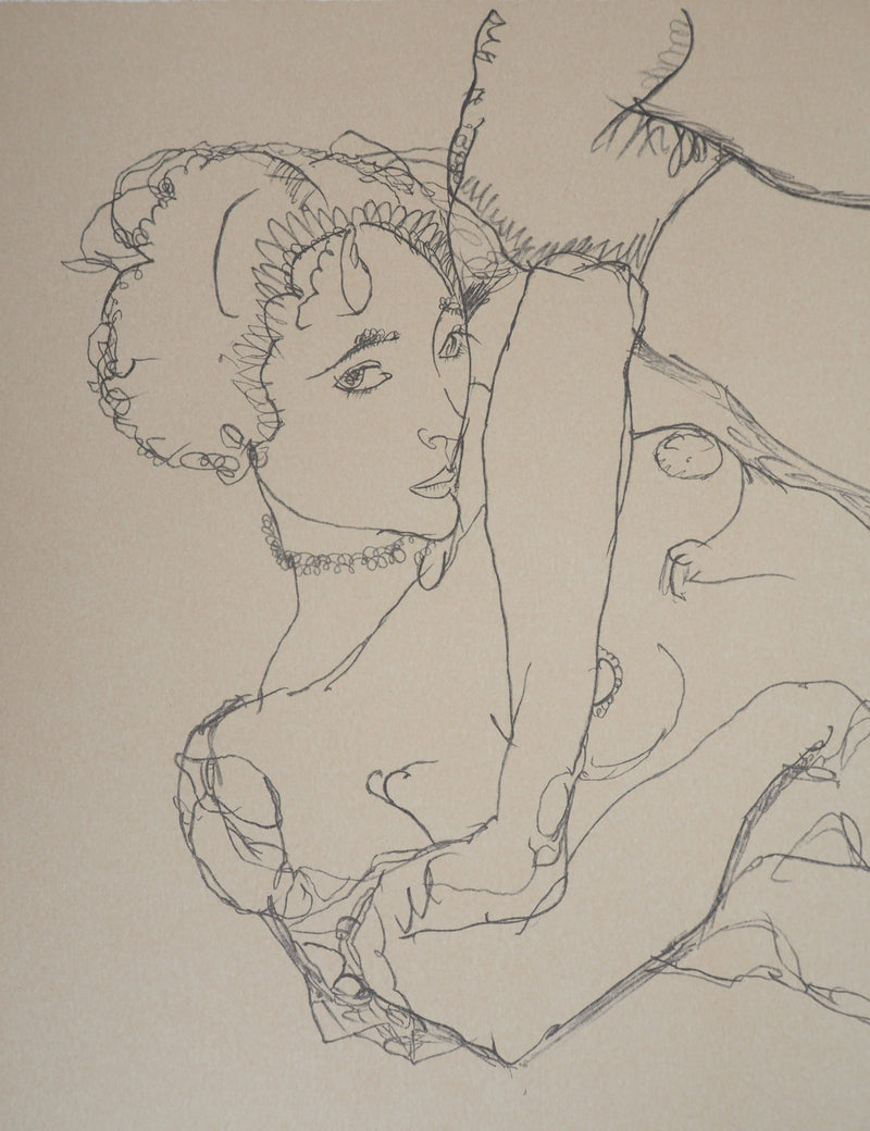 Egon SCHIELE : Nu à la jambe levée, Lithographie originale (photo de détail 4) - Crédit photo : Galerie Art.Paris