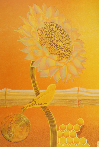Victor VASARELY : Bouddha, Vie en jaune, Lithographie originale signée