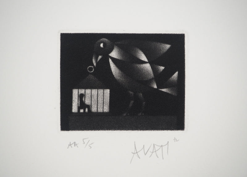 Mario AVATI : Le corbeau, Gravure originale (vue générale) - Crédit photo : Galerie Art.Paris