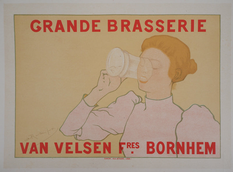 ADA Armand RASSENFOSSE: Beer lover, 1895, Original signed lithograph