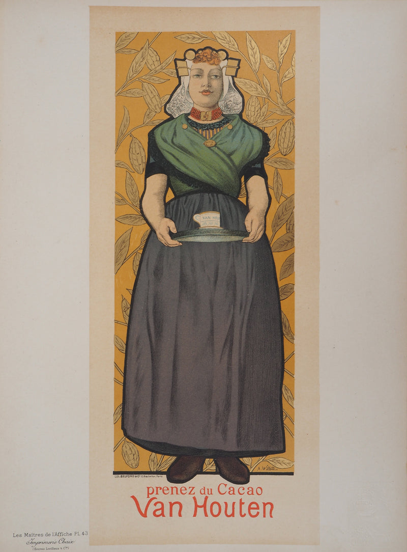 Adolphe WILLETTE : Van Houten, Femme et cacao, Lithographie originale signée