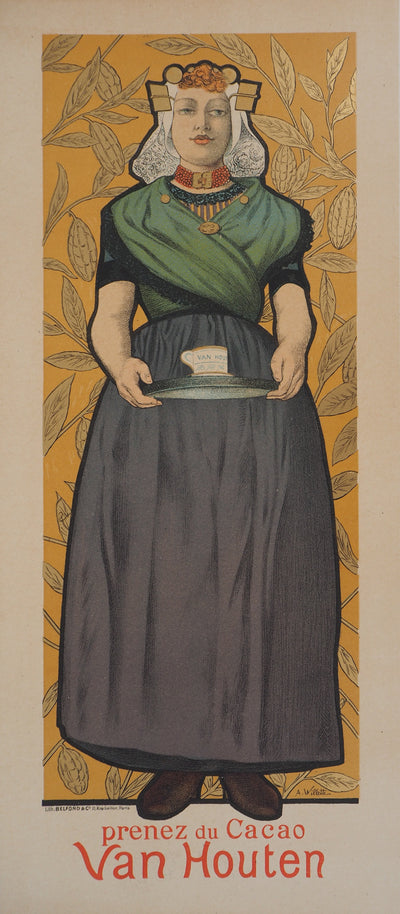 Adolphe WILLETTE : Van Houten, Femme et cacao, Lithographie originale signée