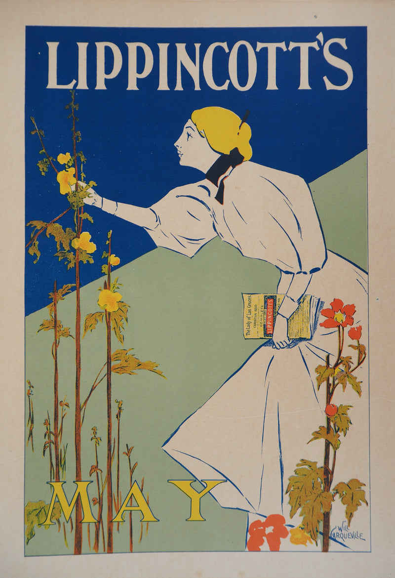 William CARQUEVILLE : Femme cueillant une fleur, Lithographie originale signée