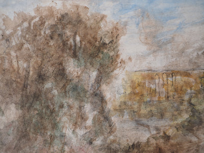 Gilbert PASTOR : Vue d'un pont à travers les arbres, Aquarelle originale (photo de détail 3) - Crédit photo : Galerie Art.Paris