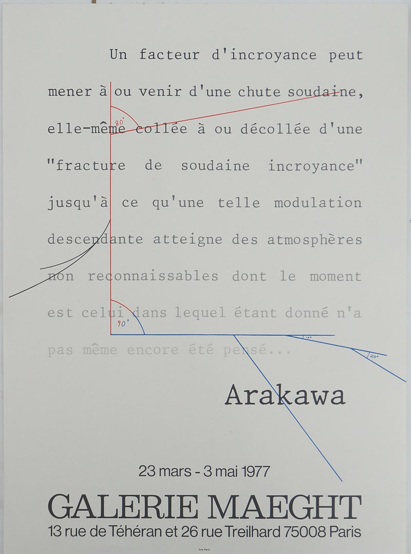 Shusaku ARAKAWA : Composition écrite, Affiche en lithographie originale d&