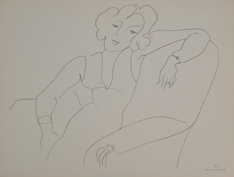 Henri MATISSE : Jeune femme à la posture désinvolte, Lithographie originale (vue générale) - Crédit photo : Galerie Art.Paris