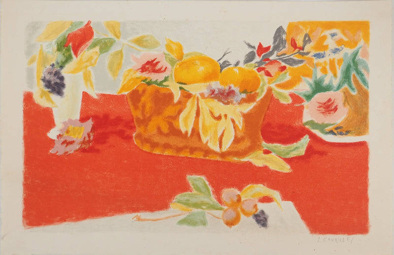 BT Jules CAVAILLES, Fruits and pine cones, Original signed lithograph