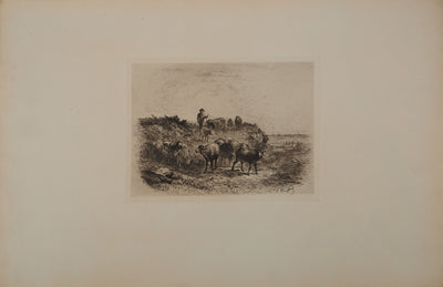 Felix BRISSOT DE WARWILLE : Le retour à la ferme, Gravure originale signée