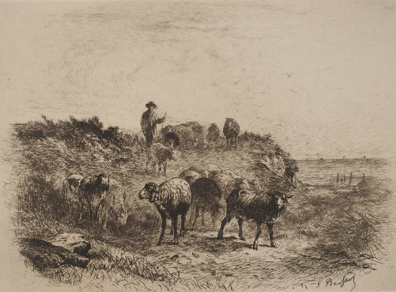 Felix BRISSOT DE WARWILLE : Le retour à la ferme, Gravure originale signée