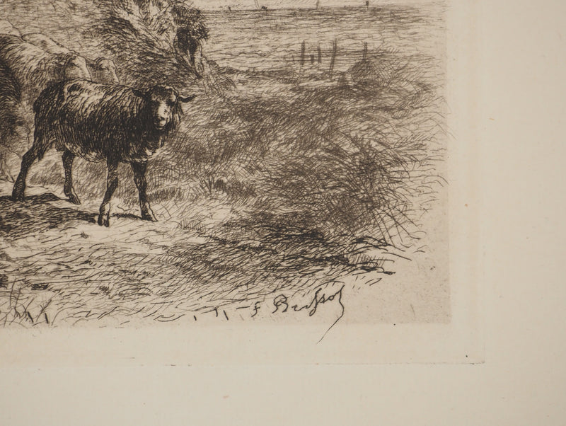 Felix BRISSOT DE WARWILLE : Le retour à la ferme, Gravure originale signée