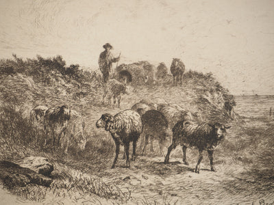Felix BRISSOT DE WARWILLE : Le retour à la ferme, Gravure originale signée
