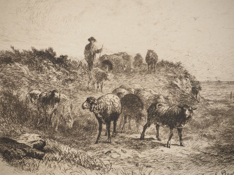 Felix BRISSOT DE WARWILLE : Le retour à la ferme, Gravure originale signée