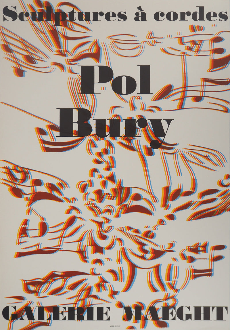 Pol BURY : Sculptures à cordes, Affiche en lithographie originale