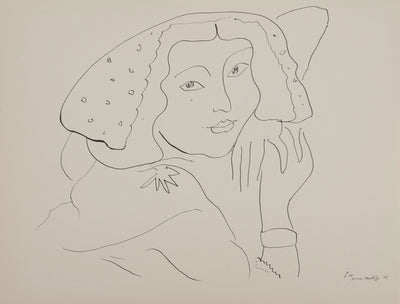 Henri MATISSE : Jeune fille à la coiffe à pois, Lithographie originale (vue générale) - Crédit photo : Galerie Art.Paris