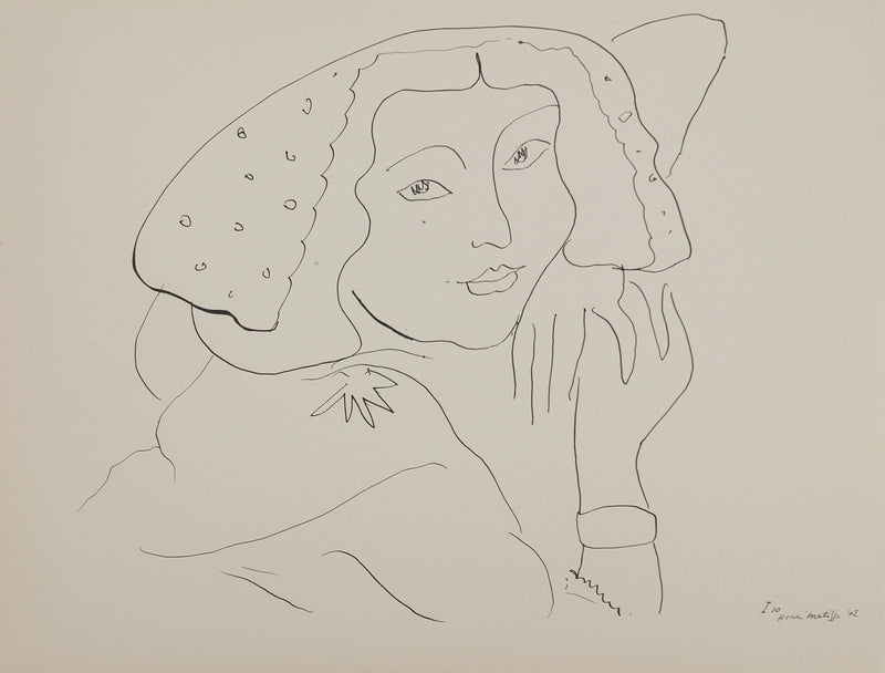 Henri MATISSE : Jeune fille à la coiffe à pois, Lithographie originale (vue générale) - Crédit photo : Galerie Art.Paris