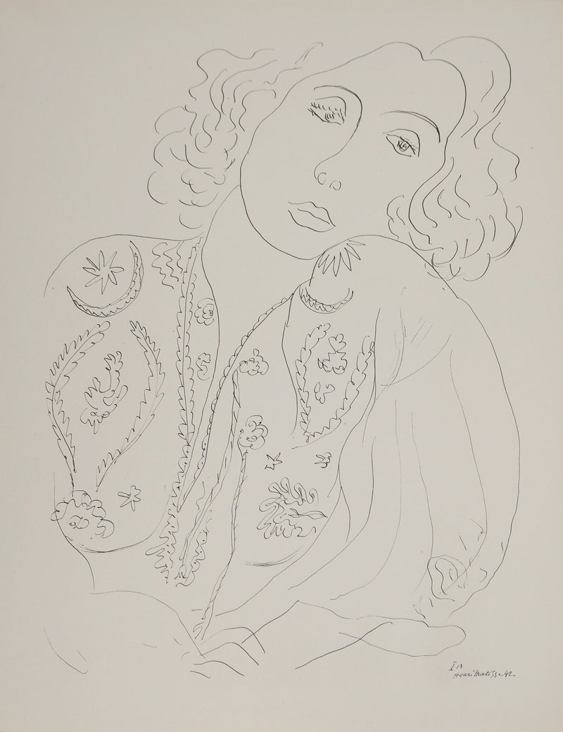 Henri MATISSE : Jeune fille à la blouse, Lithographie originale (vue générale) - Crédit photo : Galerie Art.Paris