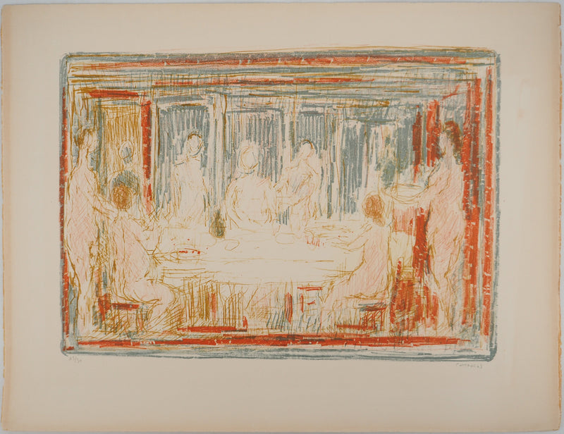 André COTTAVOZ : Le repas, Lithographie originale signée