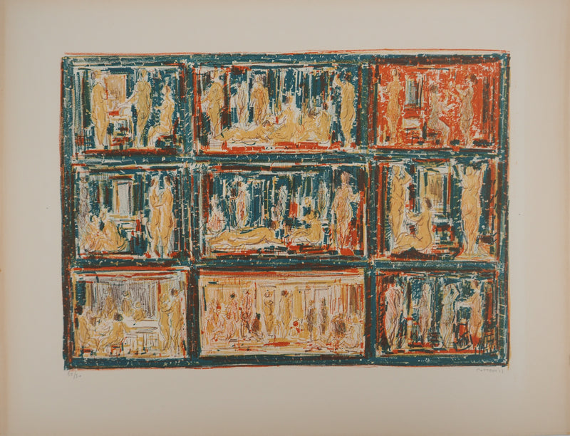 André COTTAVOZ : Scènes érotiques en bleu, Lithographie originale signée