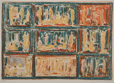 André COTTAVOZ : Scènes érotiques en bleu, Lithographie originale signée