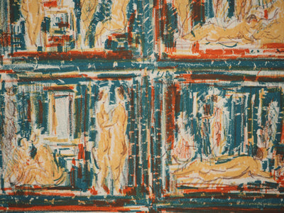 André COTTAVOZ : Scènes érotiques en bleu, Lithographie originale signée