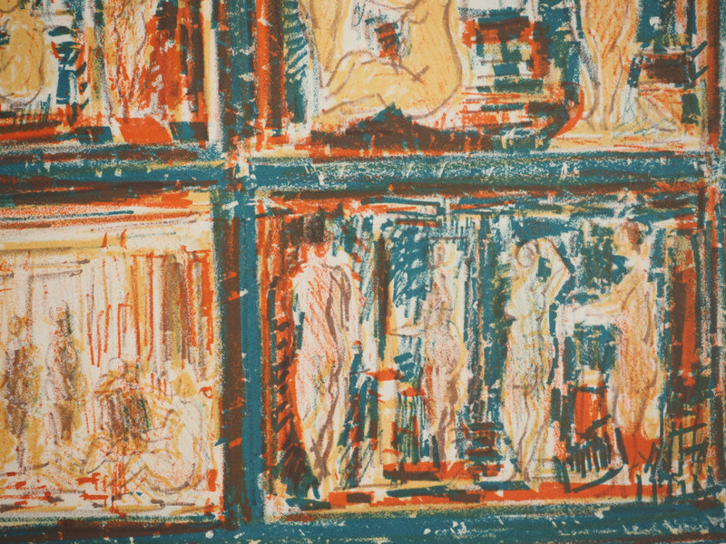 André COTTAVOZ : Scènes érotiques en bleu, Lithographie originale signée