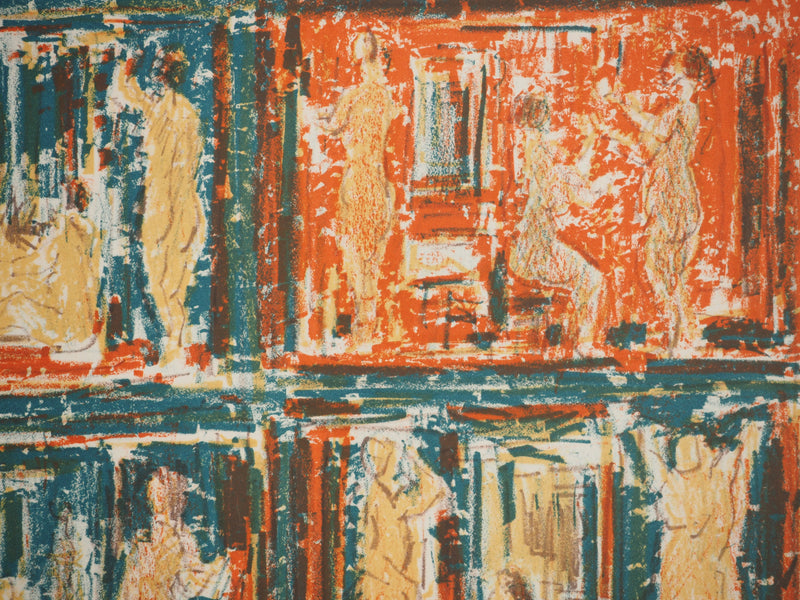 André COTTAVOZ : Scènes érotiques en bleu, Lithographie originale signée