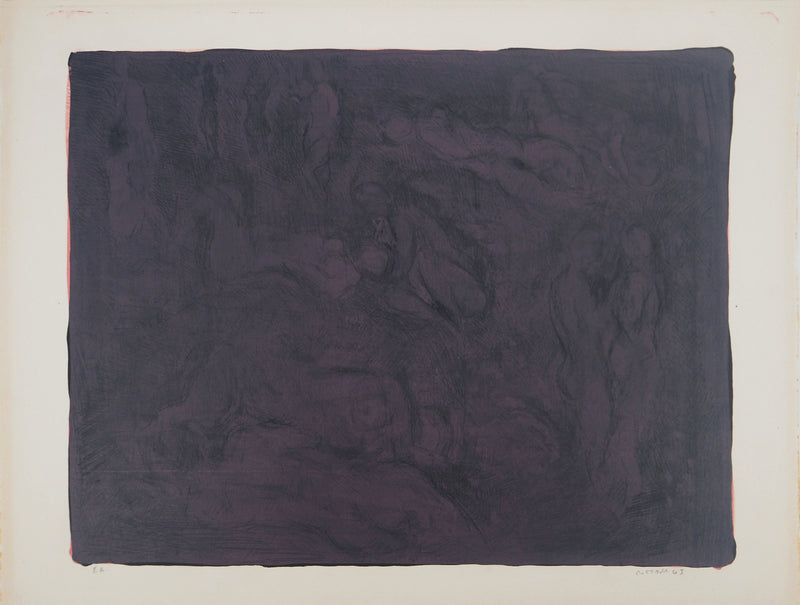 André COTTAVOZ : Corps sur fond violet, Lithographie originale signée