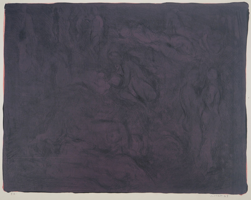 André COTTAVOZ : Corps sur fond violet, Lithographie originale signée