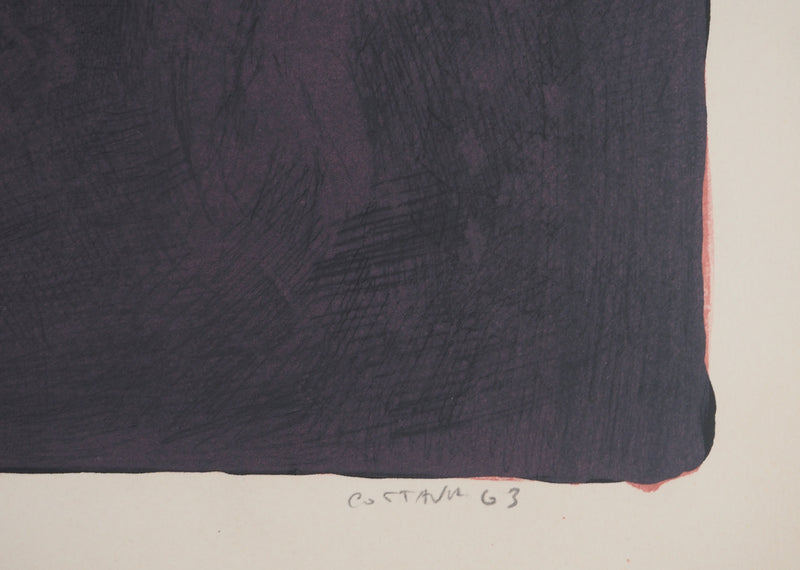 André COTTAVOZ : Corps sur fond violet, Lithographie originale signée