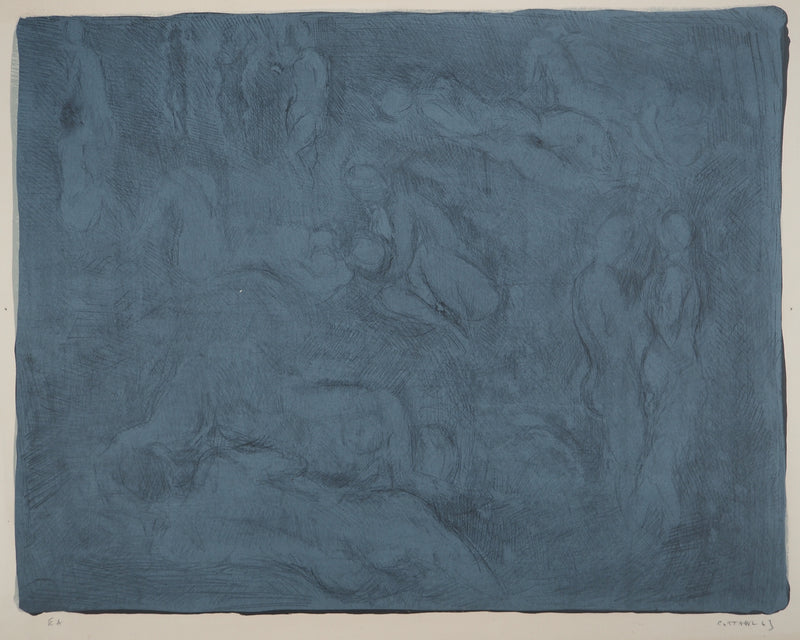 André COTTAVOZ : Corps sur fond bleu, Lithographie originale signée