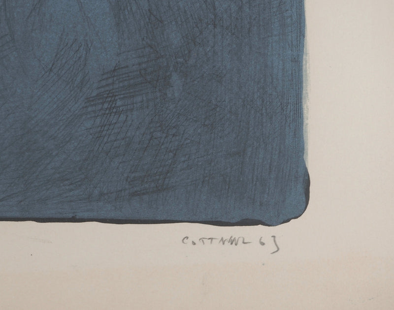 André COTTAVOZ : Corps sur fond bleu, Lithographie originale signée
