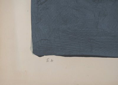 André COTTAVOZ : Corps sur fond bleu, Lithographie originale signée