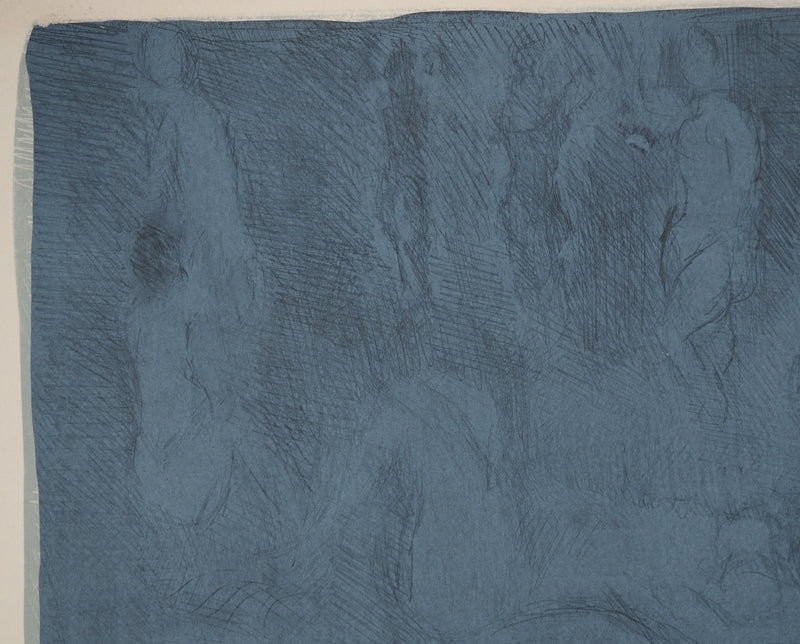 André COTTAVOZ : Corps sur fond bleu, Lithographie originale signée