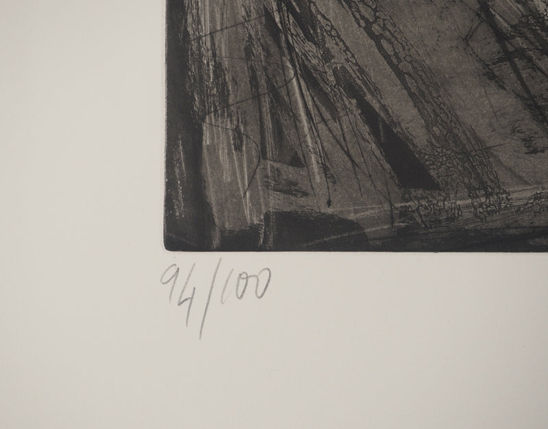 Pierre COLLIN : Intérieur noir, Gravure originale signée