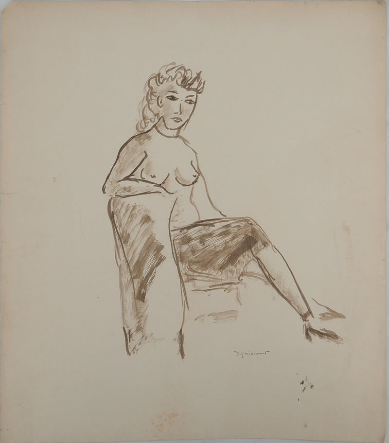 André DIGNIMONT : Femme assise sur le divan, Aquarelle originale signée