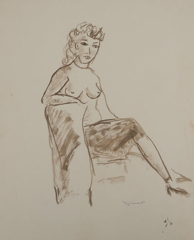 André DIGNIMONT : Femme assise sur le divan, Aquarelle originale signée