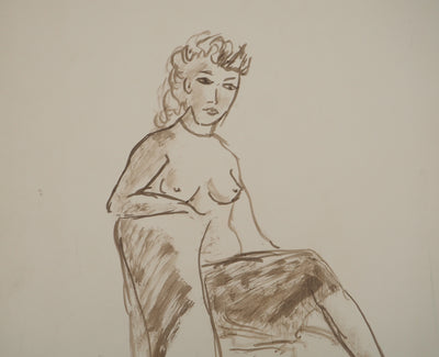 André DIGNIMONT : Femme assise sur le divan, Aquarelle originale signée
