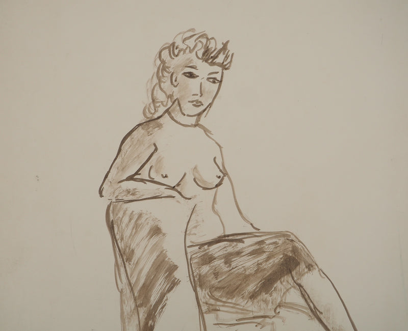 André DIGNIMONT : Femme assise sur le divan, Aquarelle originale signée