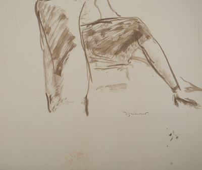 André DIGNIMONT : Femme assise sur le divan, Aquarelle originale signée