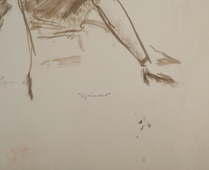 André DIGNIMONT : Femme assise sur le divan, Aquarelle originale signée