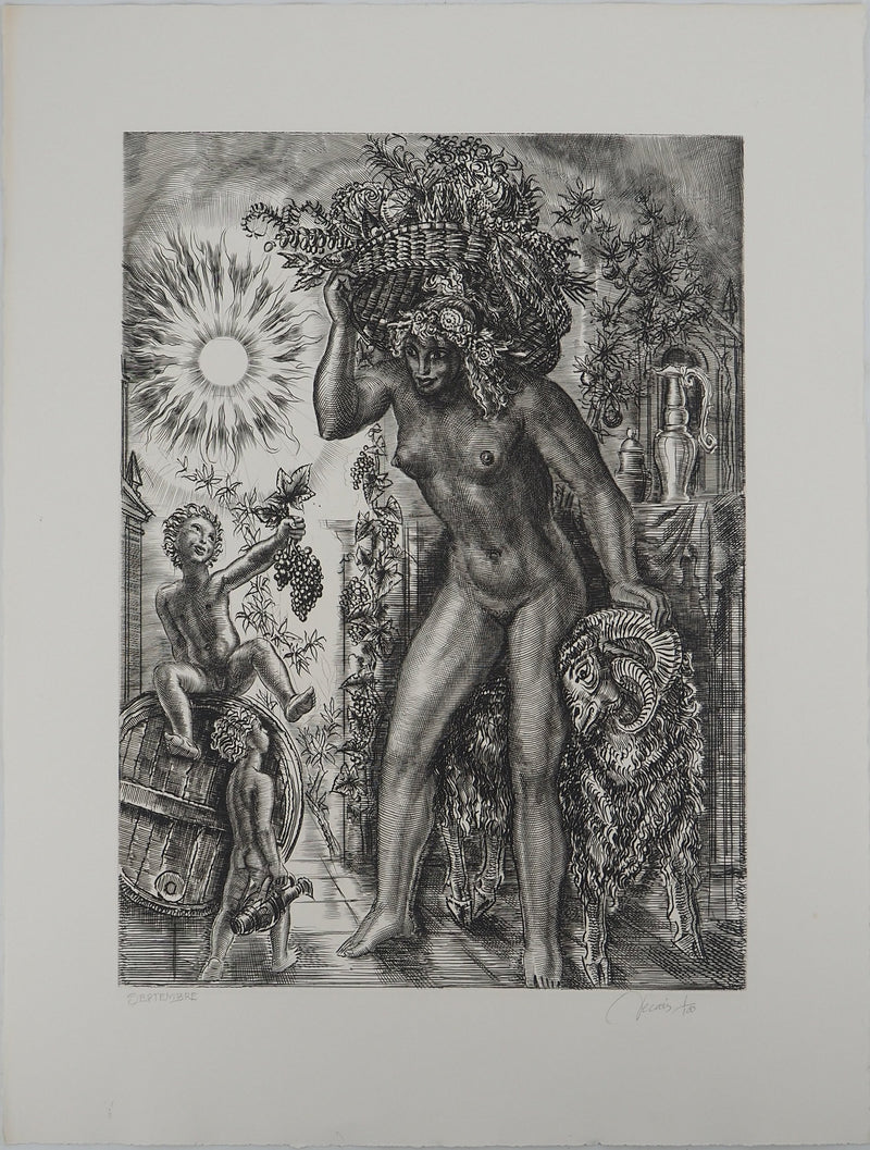 Albert DECARIS : Les vendanges, Gravure originale signée
